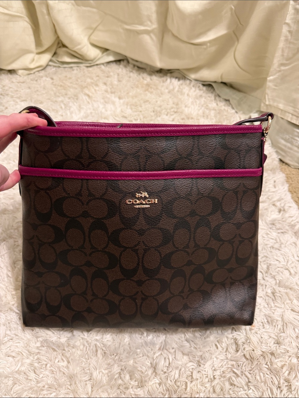 Coach Signature File Crossbody Bag F34938 Brown & Pink